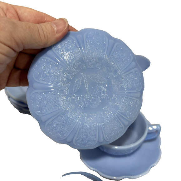 Delphite Blue Jeannette Child's Tea Set Cups Saucers Creamer Plates Lot 12 PCS - Picture 9 of 15